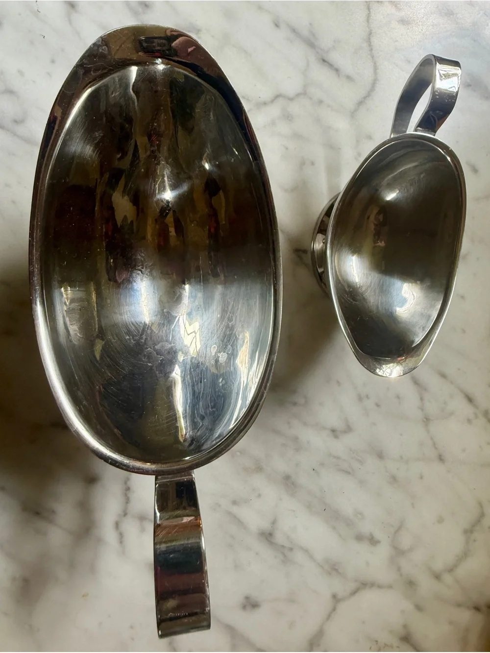 Polished Silver Metal Gravy Boat and creamer  - Set of 2